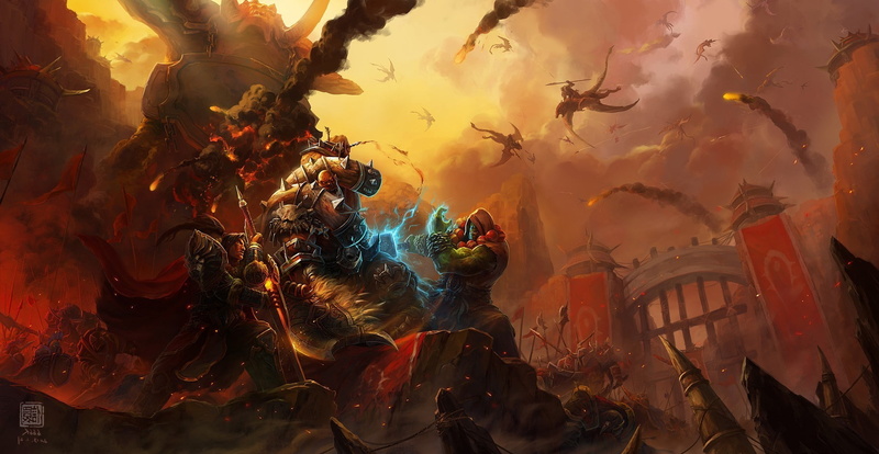 nature, outdoors, environment, world of warcraft thrall garrosh hellscream, backgrounds, plant, no people, digital composite, sky, multi colored, composite image