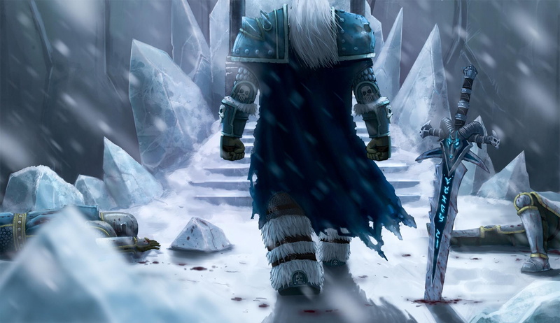 blizzard, snow, white hair, anime, dead bodies, weapons, male, 1080P, arthas, lone, boots, games, lich king, menethil