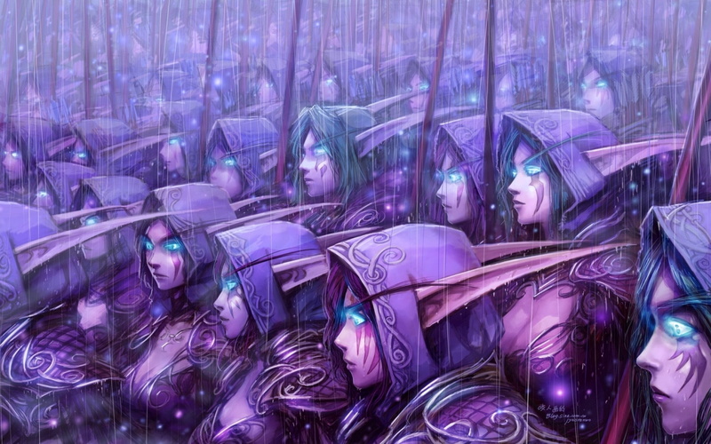 blizzard entertainment, army, video games, blue eyes, night elves, background, wow, art, 1080P, elves, world of warcraft