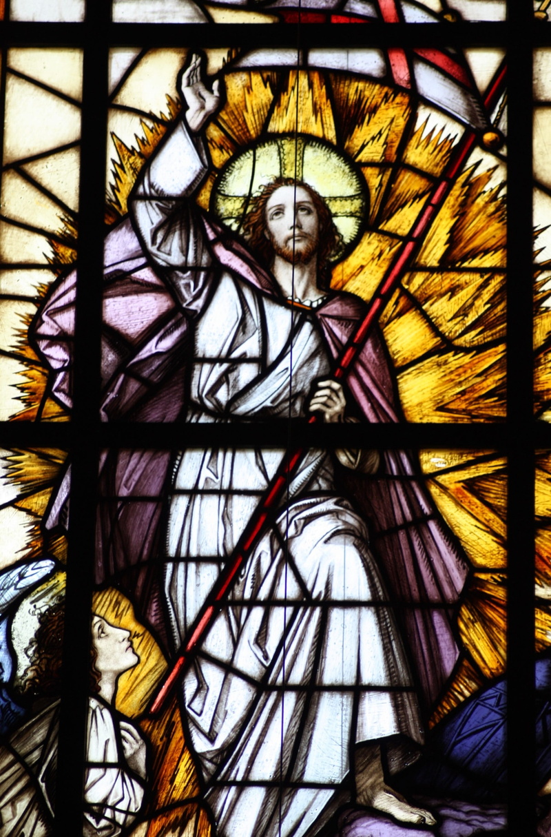 spirituality, building, low angle view, female likeness, ascension of christ, no people, 2K, human representation, mural, religion, day, glass, belief