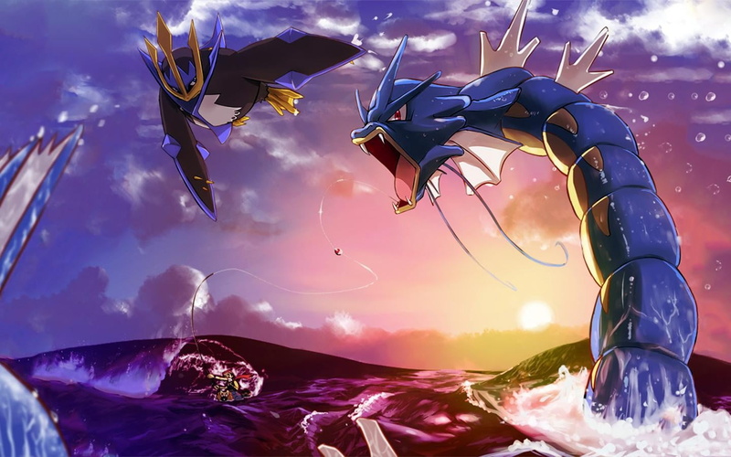 gyrados, underwater, 720P, sport, sea, water, sky, low angle view, Gyarados, Pokémon, Empoleon, no people, scenics - nature, cloud - sky, purple, beauty in nature