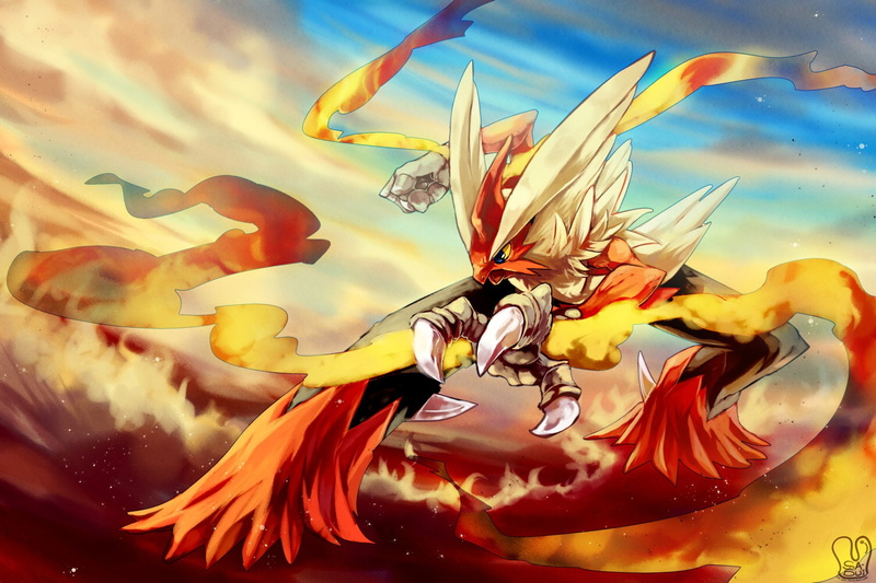 close-up, Pokémon, Blaziken (Pokémon), outdoors, vulnerability, growth, yellow, no people, water, Mega Blaziken (Pokémon), nature, pollen, plant