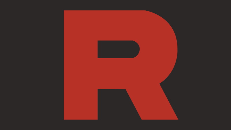 illuminated, 1080P, logo, close-up, single object, text, red, cut out, Team Rocket, indoors, sign, communication, symbol, wall - building feature, black background