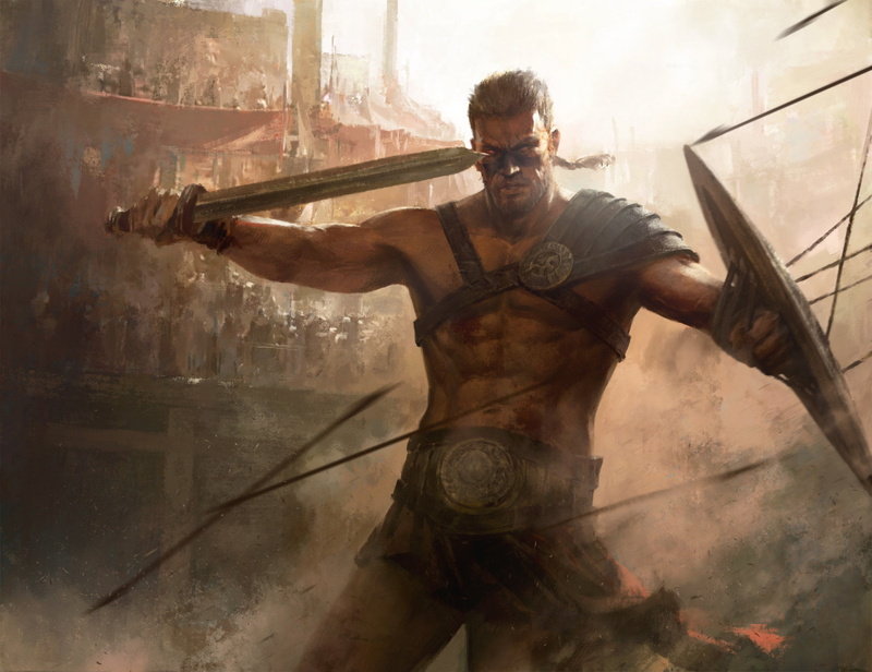 Fantasy Men, sword, muscular, fantasy art, artwork, men, shield, arrows, Mazert Young, gladiators, ArtStation, 720P