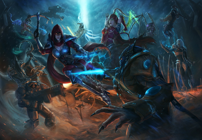 Valla, Li Li, queen of blades, game, burning, Jim Raynor, starcraft, Diablo, legends, group of people, Warcraft, lighting equipment, Diablo 3: Reaper of Souls