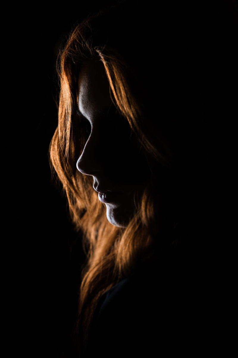 side, adult, 5K, s, face, hair, human body part, left, human face, black color, mouth open, looking, human hair, dark, background, black, lady, silhouette