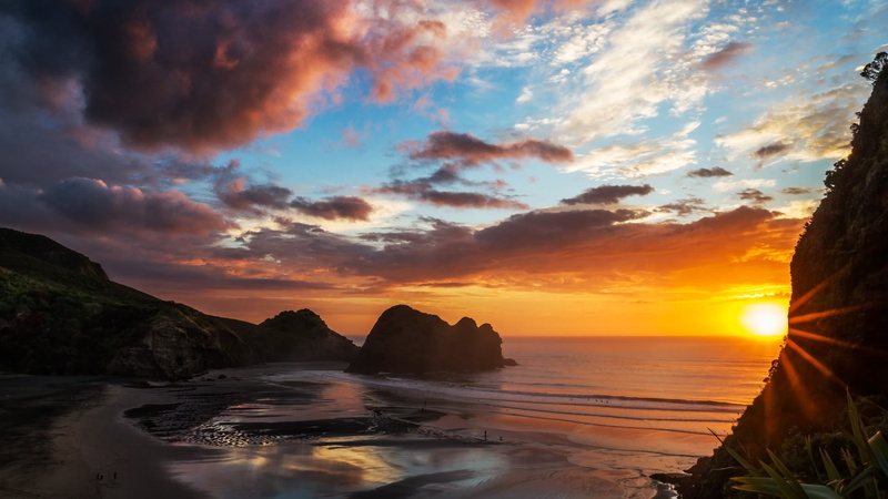 sunset, no people, tranquility, beauty in nature, reflection, water, orange color, tranquil scene, horizon over water, sun, nature, 1080P, beach, sky