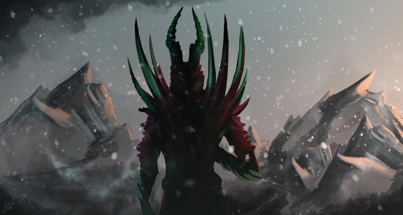 Snowfall, Demon, Mountain, Dota, Fan Art, Video Game, DotA 2, Terrorblade (Dota 2), 1080P
