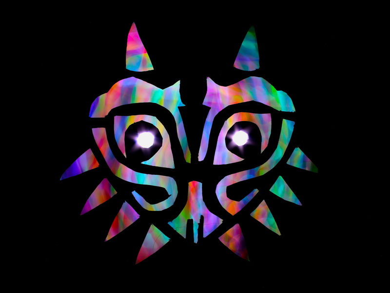 dark, The Legend of Zelda: Majoras Mask, cut out, multi colored, geometric shape, photography, shape, black background, glowing, craft, 1080P, pattern