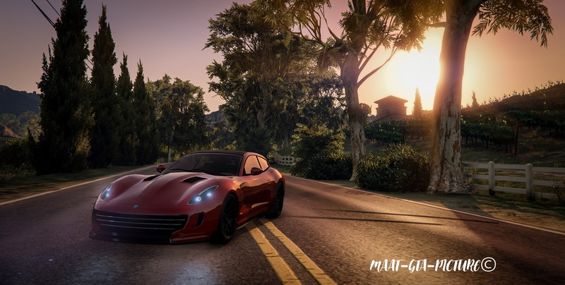 road marking, nature, land vehicle, sign, mode of transportation, maatpicture, transportation, travel, no people, sun, motor vehicle, Grand Theft Auto V
