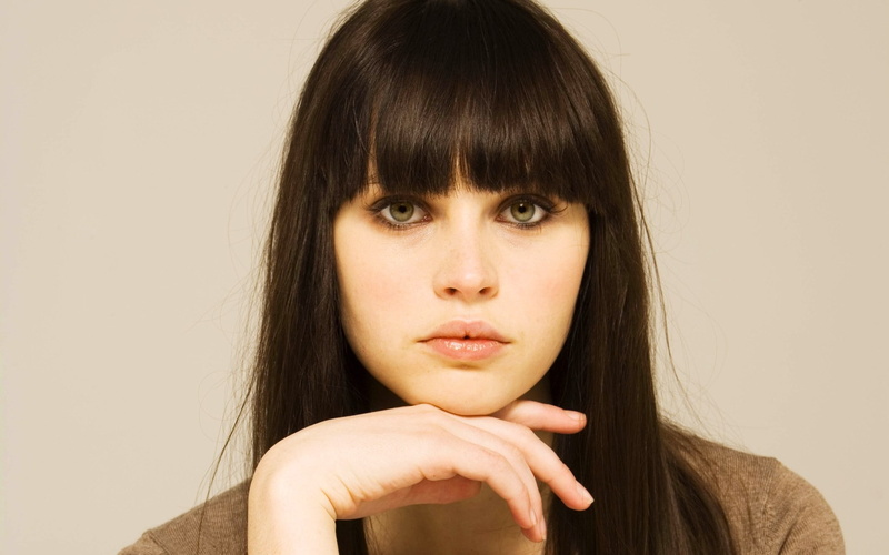 brunette, close-up, front view, indoors, brown hair, 1080P, bangs, body part, straight hair, one person, face, simple background, contemplation, long hair