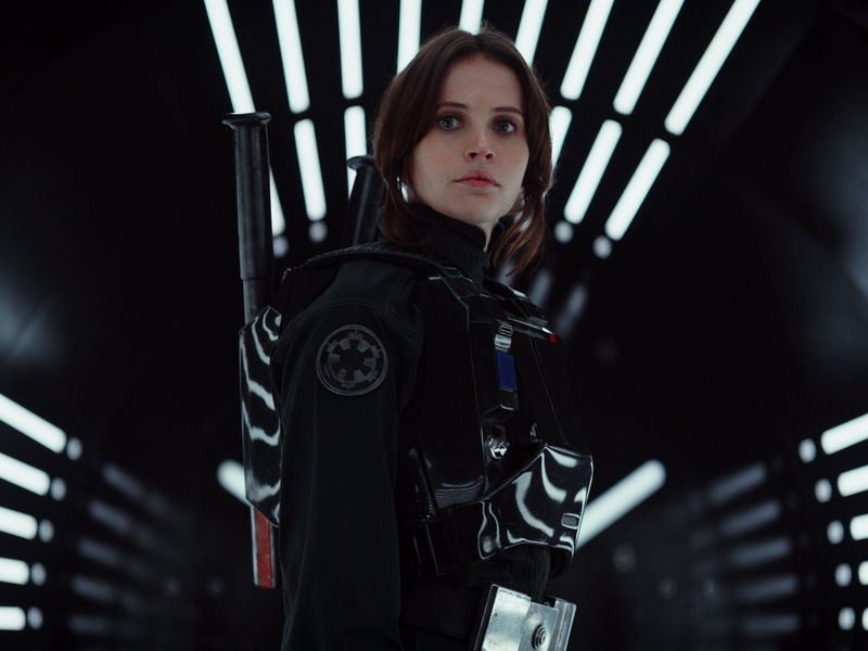 Felicity Jones, Jyn Erso, brunette, actress, green eyes, movies, Rogue One: A Star Wars Story, red lipstick, 1080P, Imperial outfit