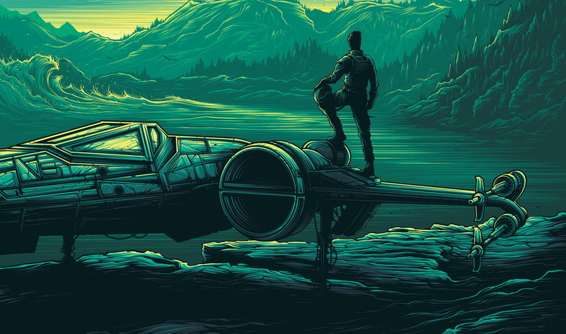 air vehicle, blue, underwater, waves, forest, pastel, sea, turquoise, mountains, Dan Mumford, day, person, Star Wars, full length, men, creativity, X-wing