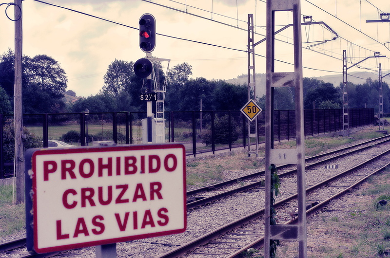 transportation, no people, western script, railway signal, sky, Train, information, text, train - vehicle, sign, tourism, path, walkers, railroad track