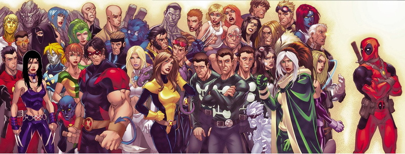 painting, X-Men, marvel, Nightcrawler (Marvel Comics), Professor X, Iceman (Marvel Comics), Rogue (Marvel Comics), characters, Deadpool, Mystique (Marvel Comics)