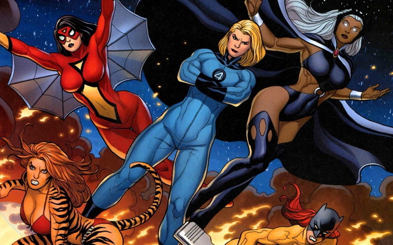 arts culture and entertainment, Storm (Marvel Comics), Spider-Woman, architecture, Marvel Comics, celebration, human representation, representation, Tigra (Marvel Comics)