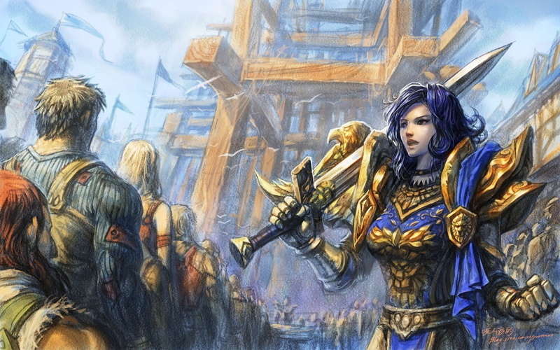 male likeness, blue, adult, haired, architecture, fantasy girl, creativity, women, 720P, real people, World of Warcraft, video games, warrior, representation