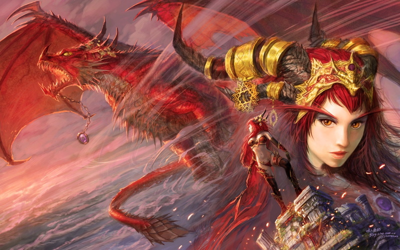 art, 1080P, fantasy, horns, alexstrasza, redheads, women, hd, dragons, world, wings, artwork, yaorenwo, warcraft, abstract