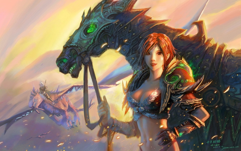 yaorenwo, art, hd, 720P, women, girls, redheads, horses, artwork, games, fantasy, Video Games, warcraft, video, anime, world, animals