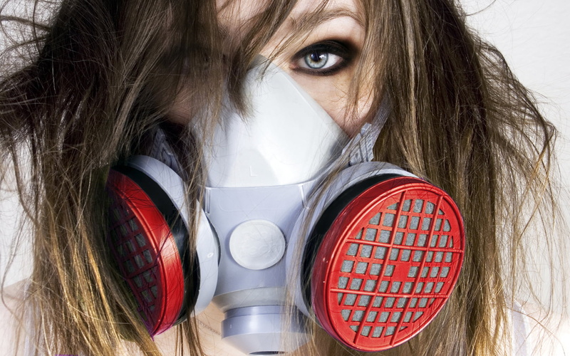 danger, human Face, brown hair, hairstyle, long hair, indoors, people, looking at camera, females, healthcare And Medicine, mask, gas Mask, caucasian Ethnicity