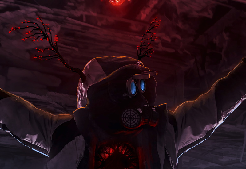 2K, respirator, gas mask, dark, mask, red, art