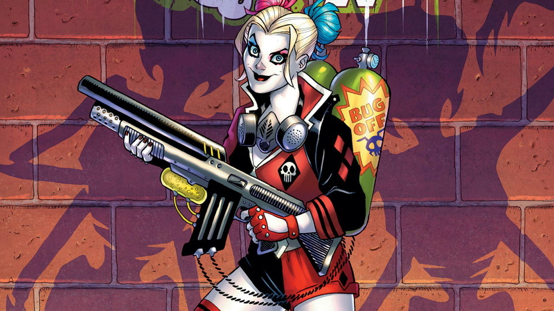 Weapon, Gun, Harley Quinn, Shadows, Eyes, Look, Weapons, Cylinders, Smile, Respirator, Comics, Comic, DC Comics, 1080P