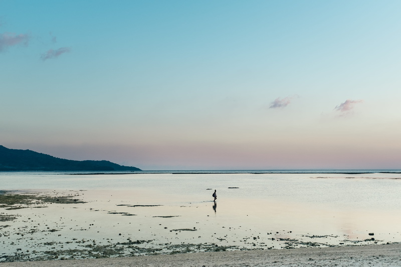 scene, non-urban scene, beauty in nature, respiration, indonesia, red, water, gili air, idyllic, unrecognizable person, standing, nature, people, person