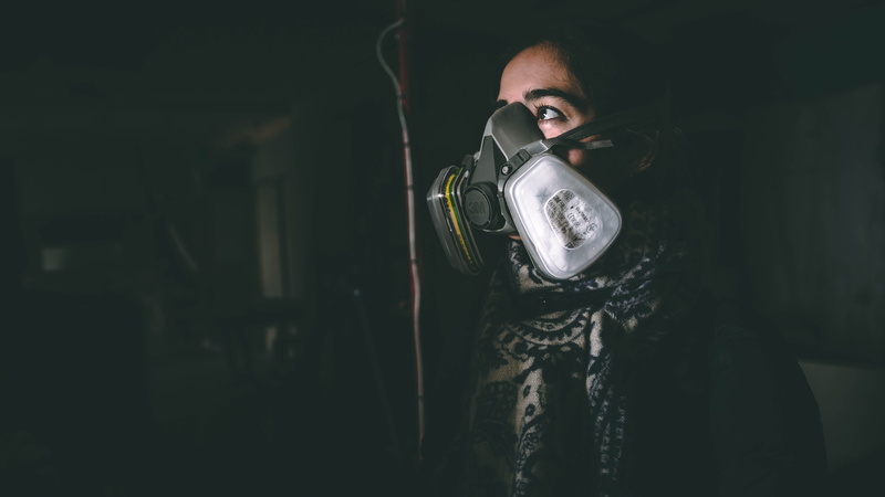 portrait, wearing, looking at camera, mask, respirator, gas mask, men, duel, goggles, camera - photographic equipment, paintball, black, reflection, technology