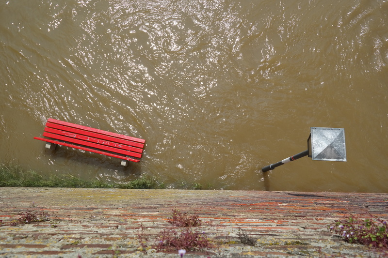 water level, drowned, built structure, climate change, absence, riverside, day, flood disaster, street lamp, transportation, wood - Material, disaster