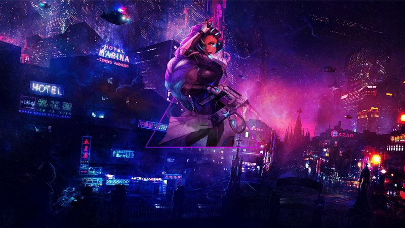 _3d, Sombra (Overwatch), city, City 17, triangle, 1080P, Overwatch