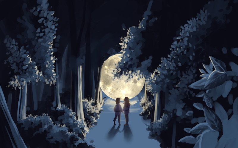 naruto, 1080P, child, brothers, Ootsutsuki Indra, night, moon, Ootsutsuki Ashura, by Kong__0u0