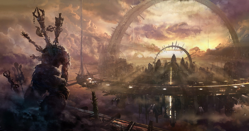 cloud - sky, built structure, water, outdoors, city, building, arts culture and entertainment, tranquility, ferris wheel, nature, reflection, ashuras wrath fantasy art