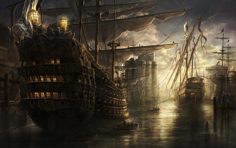 video games, ship, sea, artwork, Empire: Total War, fantasy art, old ship, 720P