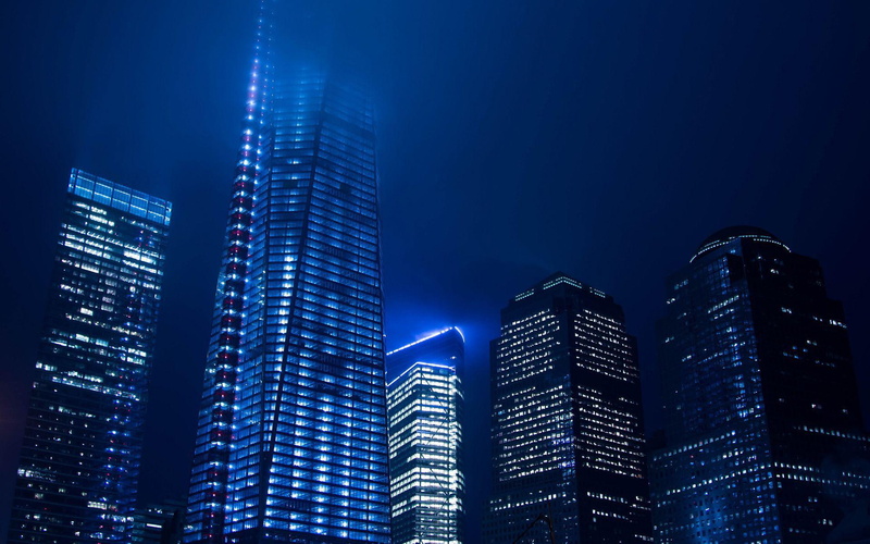 financial, blue, shanghai, building, world, light, night, 1920x1200, 1080P, center, city