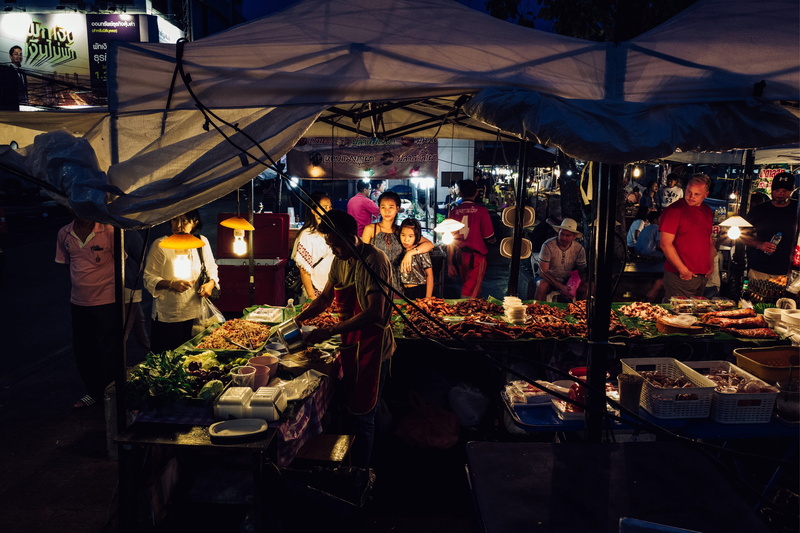 buyer, sale, bangkok, retail, seller, street market, street food, market stall, outdoors, choice, real people, illuminated, food, consumerism, vendor, business