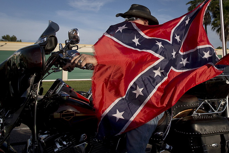 confederate flag, flag, red, uniform, nature, headwear, clothing, motorcycle, work helmet, military, government, field, patriotism, helmet, people, human body part