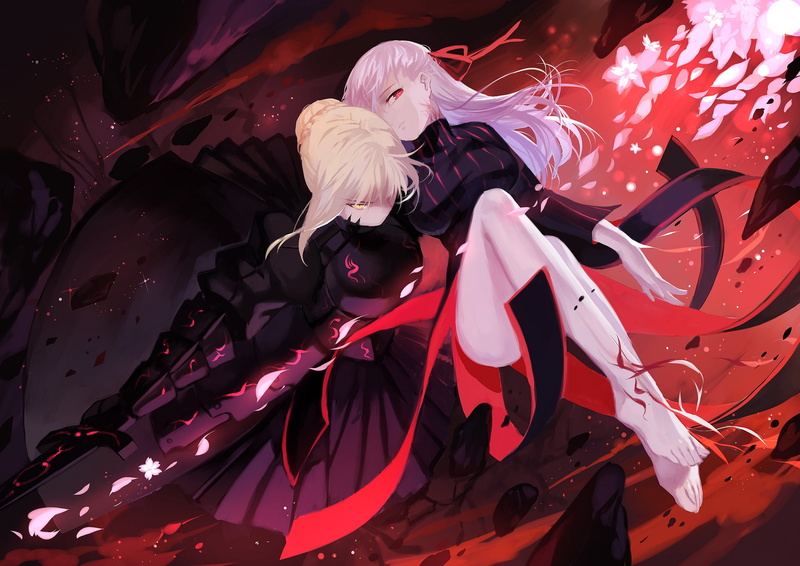Fate Series, red, art and craft, Long Hair, characters, 1080P, Fate/Stay Night, lifestyles, yellow, White Hair, women, indoors, creativity, Blonde, Saber (Fate Series)