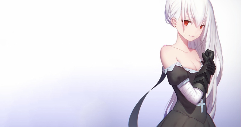 red eyes, Pixiv Fantasia, cleavage, anime girls, manga, anime, 720P, white hair, gauntlets