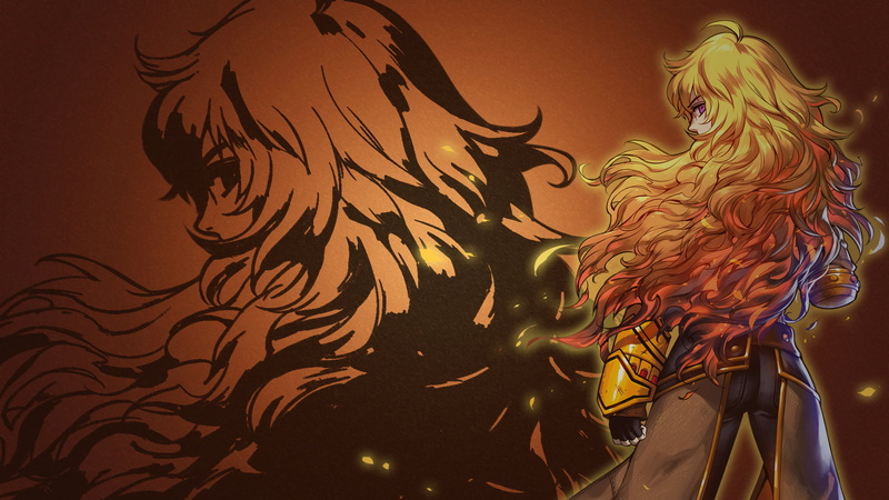fan art, anime girls, back, purple eyes, digital art, long hair, RWBY, gauntlets, yellow hair, Yang Xiao Long, Ember Celica, 1080P