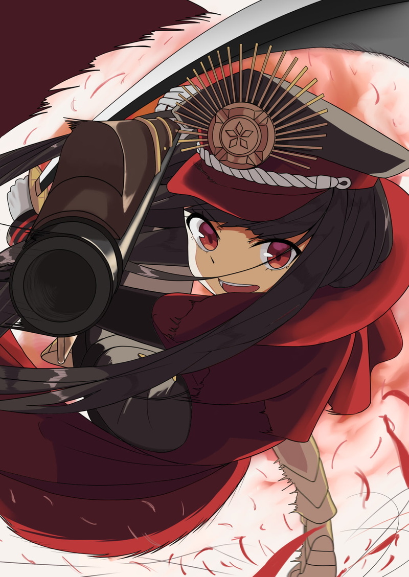 indoors, hat, 720P, people, art and craft, Fate/Grand Order, archer, technology, red, man made object, traditional clothing, wheel, studio shot, Oda Nobunaga