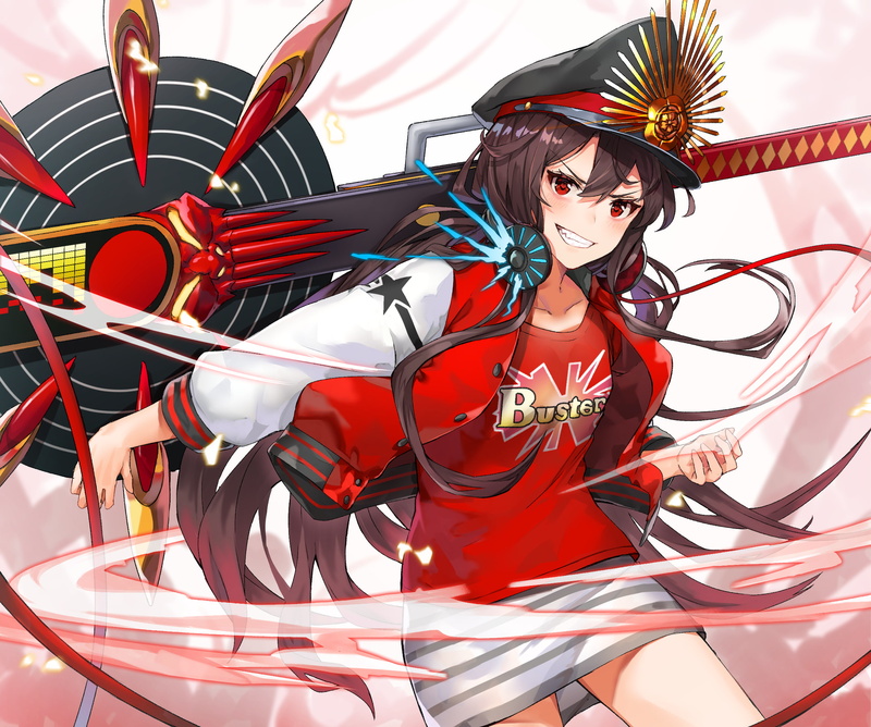 Oda Nobunaga (Fate/Grand Order), Long Hair, 1080P, Hat, Headphones, Skirt, Red Eyes, Brown Hair, Blush, Cap, Fate Series, Fate/Grand Order, Jacket