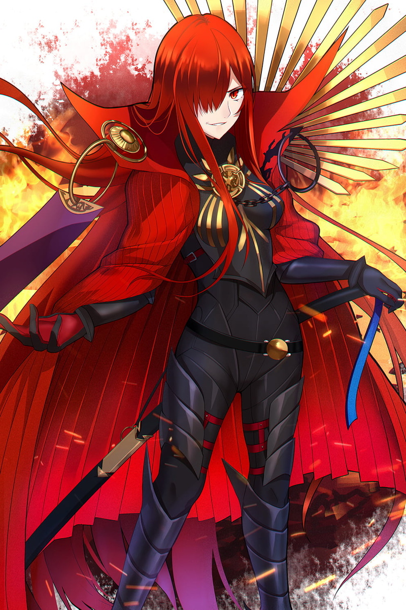 red eyes, FGO, anime girls, anime, gloves, artwork, Fate/Grand Order, redhead, boots, portrait display, 720P, digital art, Oda Nobunaga (Fate/Grand Order)