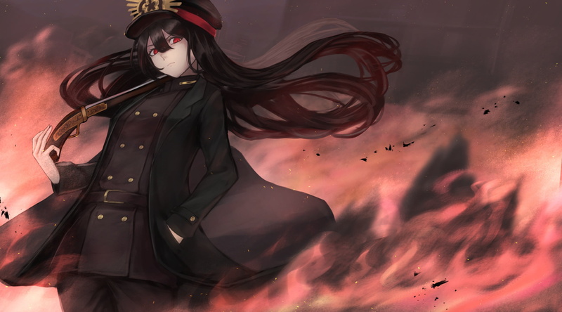 Long Hair, Gun, Fate Series, Red Eyes, Fate/Grand Order, 1080P, Demon archer (Fate/Grand Order), Black Hair, Oda Nobunaga (Fate/Grand Order)