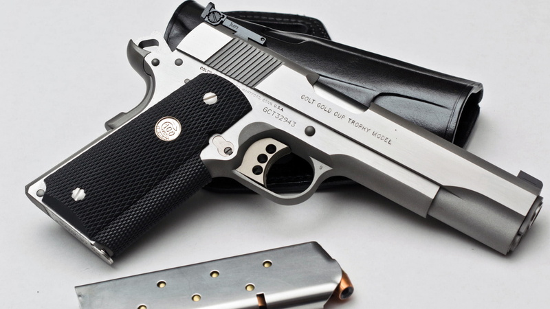 gun, weapon, Trophy, cut out, social issues, studio shot, pistol, handgun, white background, indoors, emotion, black color, silver colored, security, model