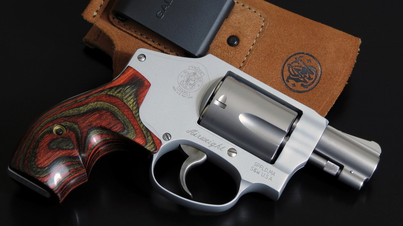 Red, Smith and Wesson Airweight Revolver, Pistol, Custom, Holster, Revolver, Gun, Weapons, Galco, Wood, Leather, Aluminum, 1080P