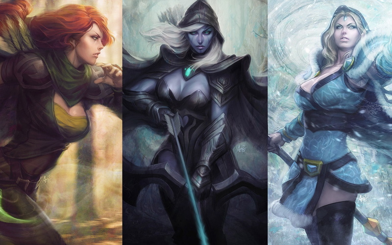 fantasy art, hd, maiden, ranger, DotA, collage, abstract, artgerm, crystal, windrunner, fantasy, x, art, 1080P, drow
