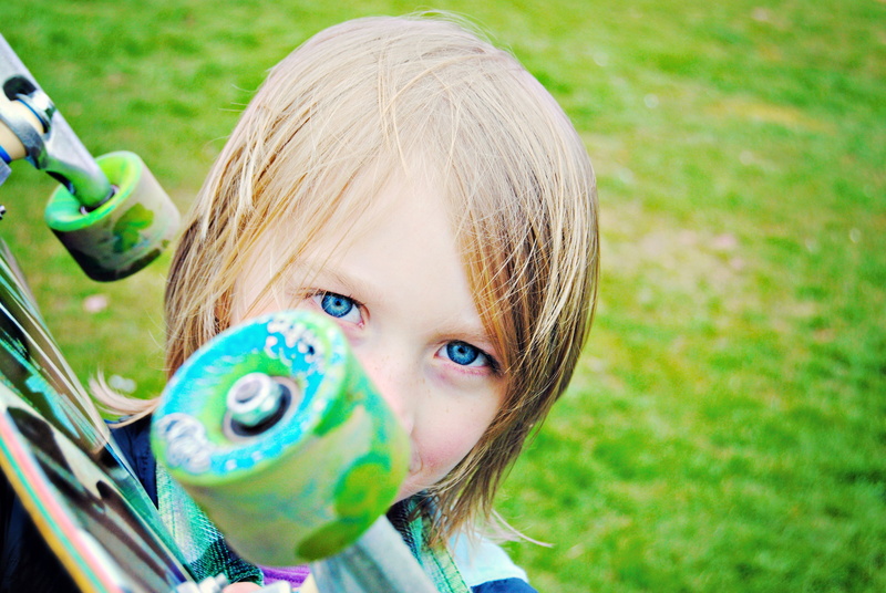 outdoors, cute, holding, blue eyes, skateboard, grass, childhood, day, cheerful, fun, happiness, playful, skate, people, vintage, blond Hair, playing, happy