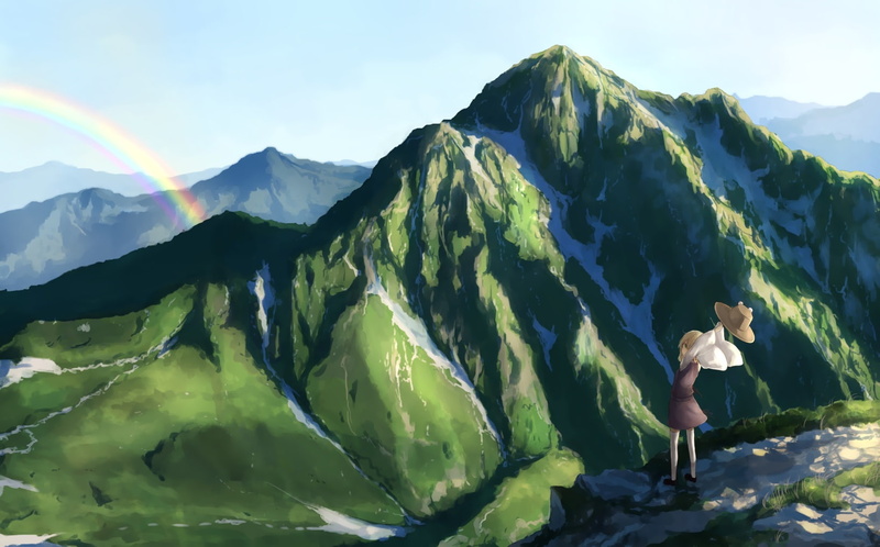 rainbow, scenic, suwako, landscape, yuu rin, 720P, touhou, moriya