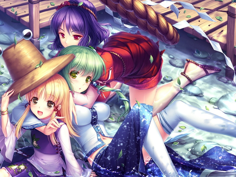 yasaka, women, art, Kochiya Sanae, kanako, neko, suwako, sayori, hd, 720P, Sayori Neko Works, moriya, kochiya, Touhou, yasaka kanako, works, sanae, moriya