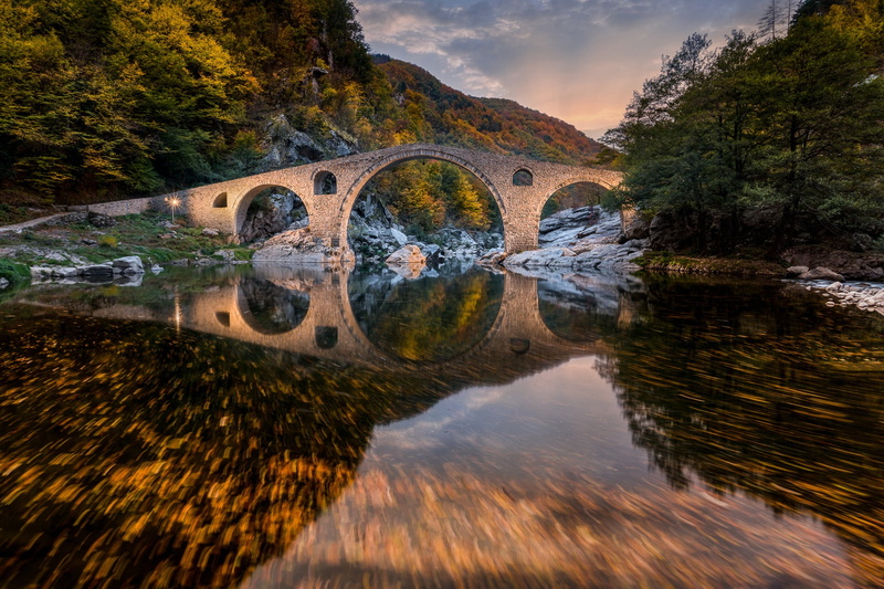 The Rhodope mountains, 1080P, bridge, autumn, Rhodope Mountains, river, forest, the river Ardas, Arda River, Devils Bridge, mountains, Bulgaria